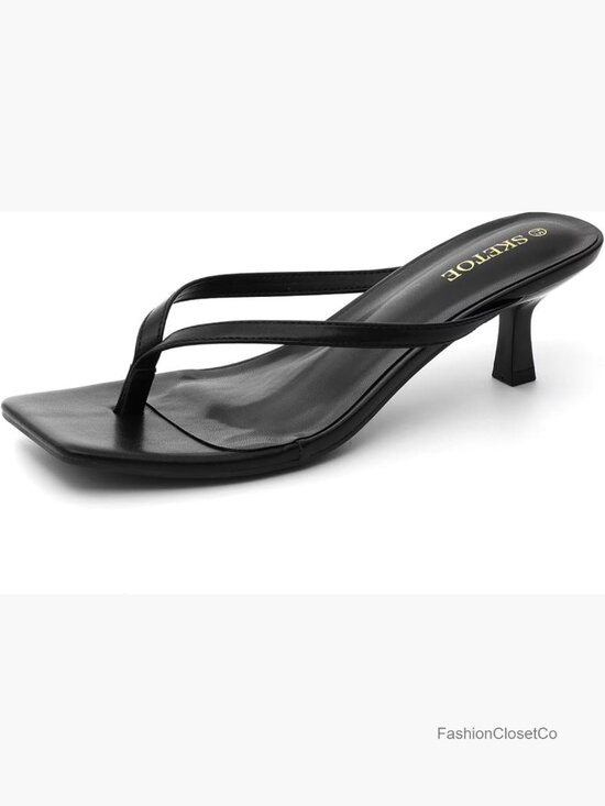Shoes - Kitten Heels Square Toe Thong Sandals 2 Inch Heels Comfortable Summer Flip Flop